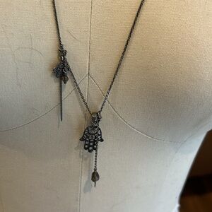 Hamsa Hand Necklace “525” metal 14k w/ labdorite and moonstone charms